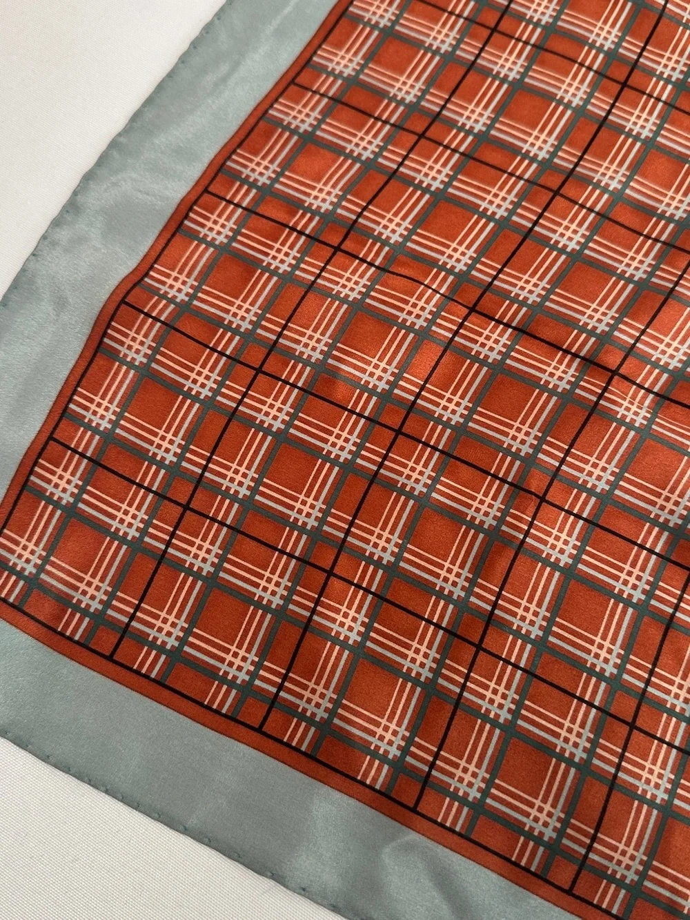 Echo Vintage NWT Plaid 100% Silk Scarf Japan Rust/Sage